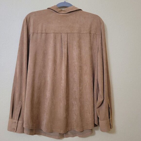 Womens Tan Faux Suede Button-Down Shirt XL‎ Career Office Executive Casual - Picture 4 of 7